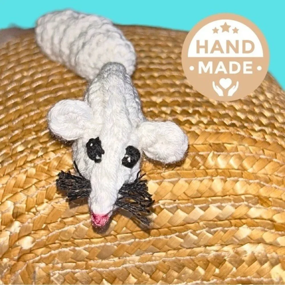 Cat Toy 100% Cotton Crochet Handmade Natural Material Soft on Paws Curly-Q Tail